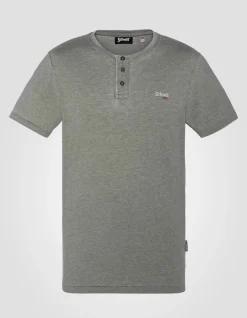 T-shirt col tunisien kaki effet délavé - KAKI