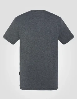 T-shirt col tunisien noir effet délavé - NOIR