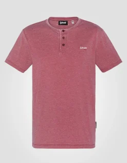 T-shirt col tunisien rouge effet délavé - ROUGE