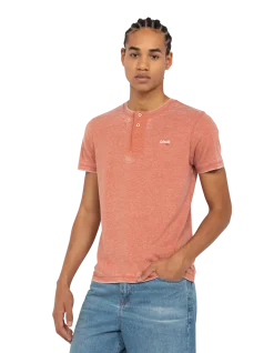 T-shirt col tunisien rouille effet délavé - ROUILLE