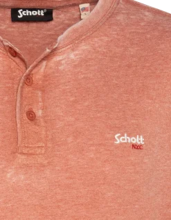 T-shirt col tunisien rouille effet délavé - ROUILLE