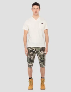 T-shirt col V blanc effet flammé - BLANC CASSÉ