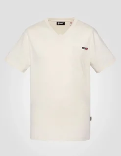 T-shirt col V blanc effet flammé - BLANC CASSÉ