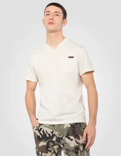 T-shirt col V blanc effet flammé - BLANC CASSÉ