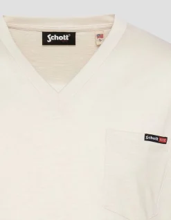 T-shirt col V blanc effet flammé - BLANC CASSÉ