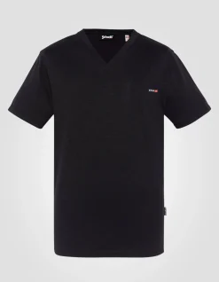 T-shirt col V noir effet flammé - NOIR