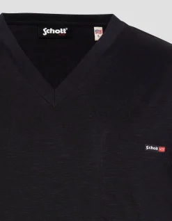 T-shirt col V noir effet flammé - NOIR