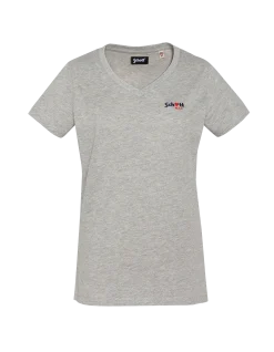 T-shirt gris chiné col V avec broderie cœur - GRIS CHINÉ