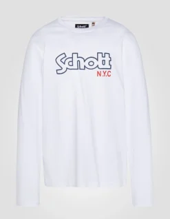 T-shirt imprimé blanc à manches longues - BLANC