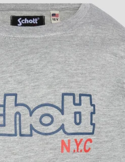T-shirt imprimé gris chiné à manches longues - GRIS CHINÉ