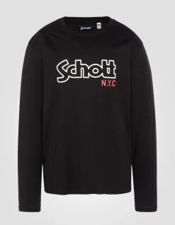 T-shirt imprimé noir à manches longues - NOIR