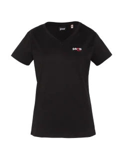 T-shirt noir col V avec broderie cœur - NOIR