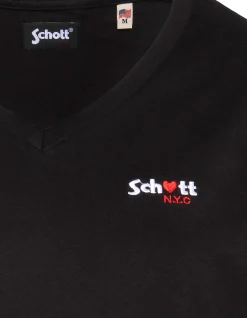 T-shirt noir col V avec broderie cœur - NOIR
