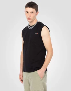 T-shirt noir sans manche effet flammé - NOIR