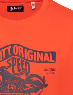 T-shirt orange imprimé logo moto vintage - ORANGE