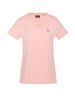 T-shirt rose pâle col V avec broderie cœur - ROSE PÂLE
