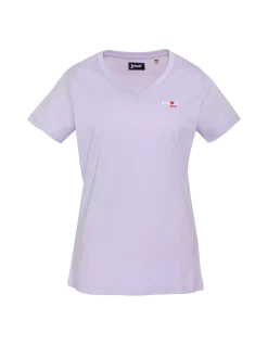 T-shirt violet pastel col V avec broderie cœur - VIOLET PASTEL