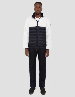 Veste blance cassé et bleu marine bi matière sherpa et nylon doudouné - BLANC CASSÉ/MARINE