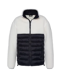 Veste blance cassé et bleu marine bi matière sherpa et nylon doudouné - BLANC CASSÉ/MARINE