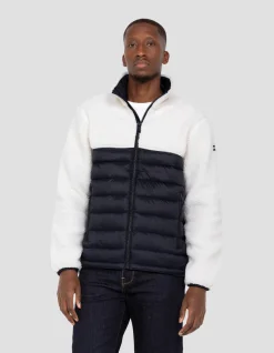 Veste blance cassé et bleu marine bi matière sherpa et nylon doudouné - BLANC CASSÉ/MARINE