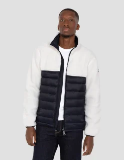 Veste blance cassé et bleu marine bi matière sherpa et nylon doudouné - BLANC CASSÉ/MARINE