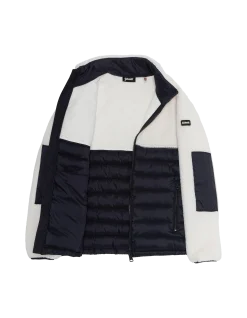 Veste blance cassé et bleu marine bi matière sherpa et nylon doudouné - BLANC CASSÉ/MARINE