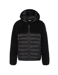 Veste à capuche noire bi matière sherpa et nylon doudouné - NOIR/NOIR