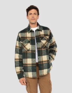 Veste à carreaux verts doublée sherpa - CARREAUX VERT