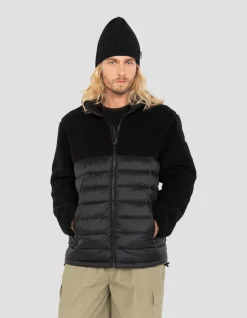 Veste noire bi matière sherpa et nylon doudouné - NOIR/NOIR