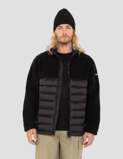 Veste noire bi matière sherpa et nylon doudouné - NOIR/NOIR