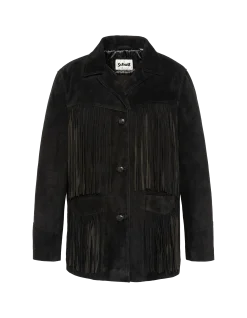 Veste Western noire à franges, chèvre velours - NOIR