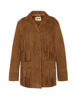 Veste Western rouille à franges, chèvre velours - ROUILLE