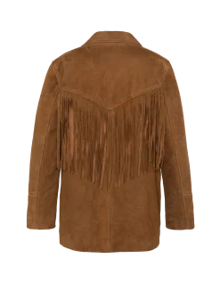 Veste Western rouille à franges, chèvre velours - ROUILLE